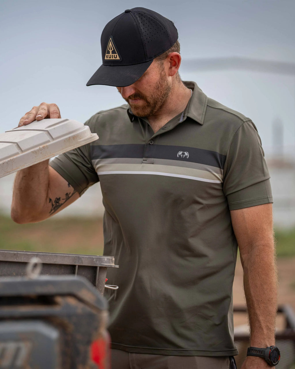 KUIU Performance Polo Stripe | Ash Chest Stripe